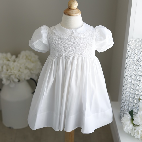 Girls Lacey Smocked Dress White Heirloom Feltman Brothers Flower Girl NWT - Picture 9 of 10